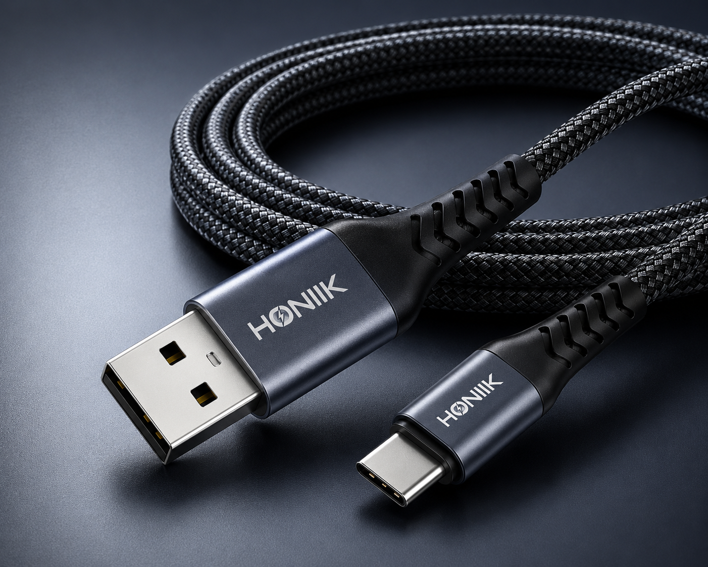 HONIIK Fast Charging Data Cable – 3A USB Type-C | Nylon Braided | 1M | Android, iOS & Laptop Compatible